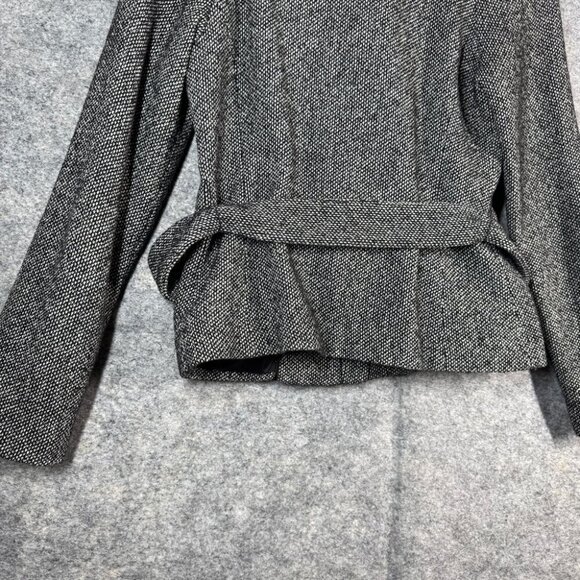 Mango Turtle High Neck Y2K Aesthetic Zip Up Gray Wool Belted Jacket Size 6 - Picture 13 of 16